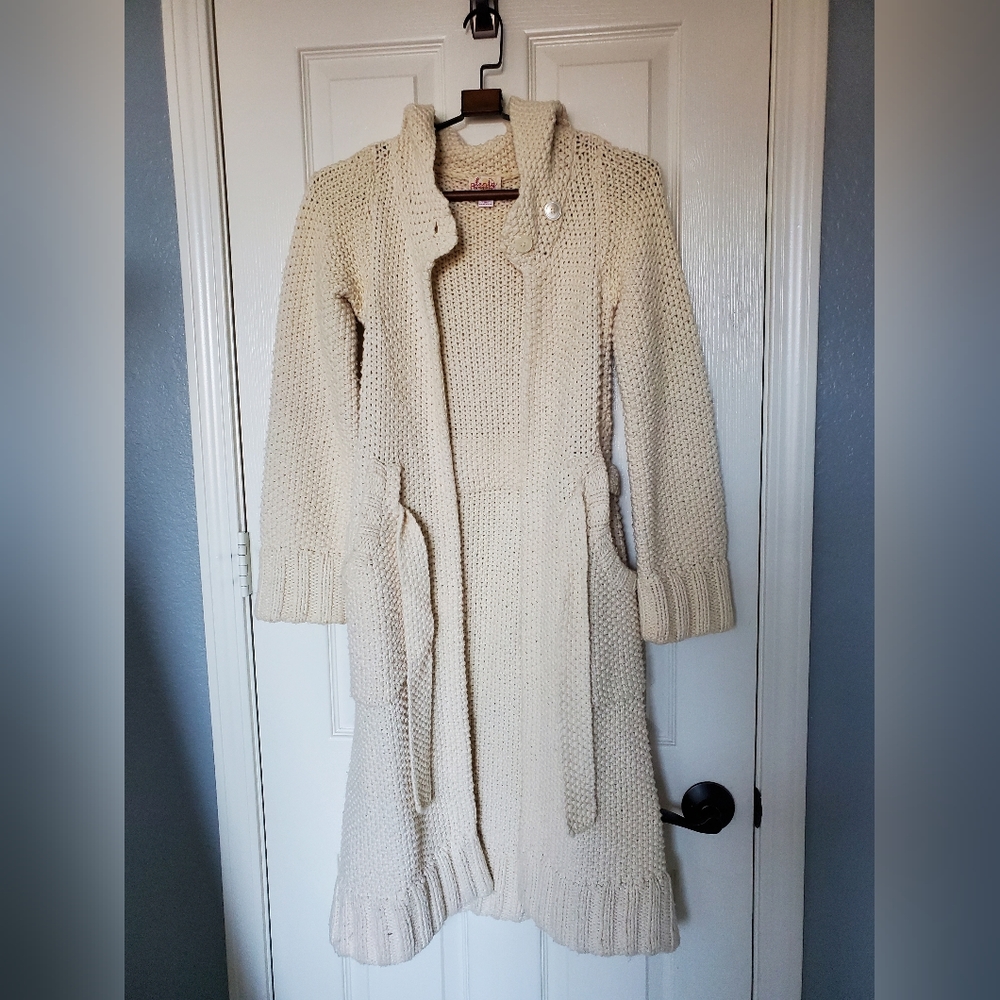 Plenty by Tracy Reese Long-Line Chunky Cream Hooded Cardigan